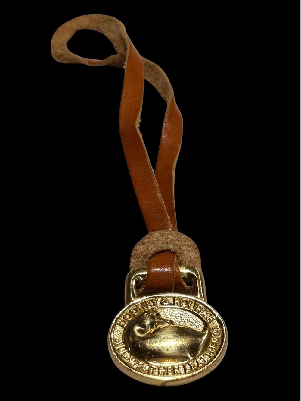 Vintage Dooney & Bourke Brass Duck Brown Leather Bag Charm 5”